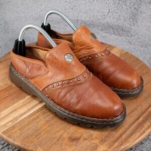 Double H Leather Clogs Mules Slides Tooled Studded Star Concho Womens 9.5 Shoes